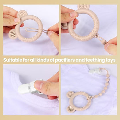 Eascrozn Baby Pacifier Clip, 6 Pack Silicone Pacifier Holder with One Piece Design for Baby Boy and Girl, BPA Free Soft Flexible Paci Binky Clips