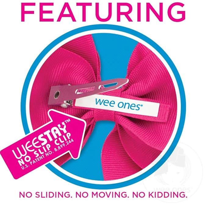 Wee Ones Girls' Classic Grosgrain Hair Bows with Plain Wrap Center, No-Slip Hair Clip, Handmade, Shocking Pink, Mini King