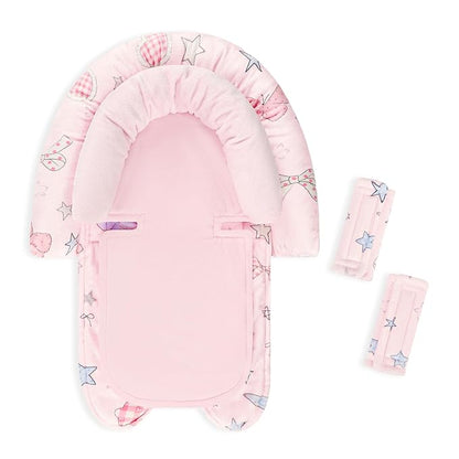 GFU Baby Car Seat Head Support for Newborn, 2 in 1 Infant Car Seat Head Body Support with Strap Pads, Soft Stroller Cushion Pillow Insert for Girls, Fits for Stroller, Swing, Pink Stars