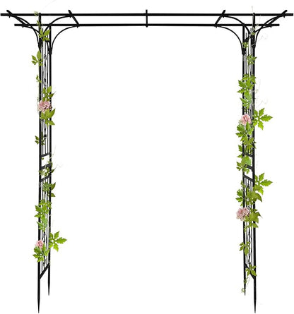 Metal Garden Arbor Trellis with Side Garden Trellis, 7FT Heavy Duty Arch Archway for Wedding, Backyard & Vine Plants - Rust-Resistant Powder-Coated Steel, Easy Assembly