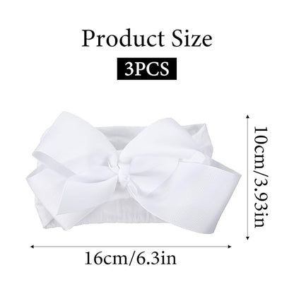 Tucnoeu 3pcs Baby Girl Headbands with Bows - Soft Stretchy Newborn Bows for Girls, Infant Toddler Hair Accessories (White, Ivory, Pink)