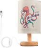 Table Lamp Vintage Octopus Play Guitar Ocean Marine Sea Life Design Nightstand Lamp with Wood Base Fabric Lamp Shade Bedside Desk Lamp for Living Room Bedroom Kids Room Office