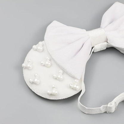 JIAHANG White Velvet Adjustable Mouse Ear Hair Bow Headband with Beadings, Fashion Bow Hairband Stand for Baby Girls Infant Toddlers