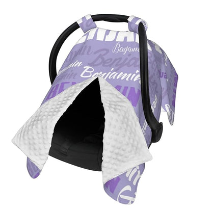 Personalized Baby Car Seat Canopy for Babies, Custom Name Baby Car Seats Covers for Boys Girls, Opening Minky Nursing Breastfeeding Cover for Infant, Carseat Canopies for Newborn (Light Purple)
