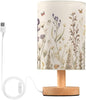 Bedside Table Lamp Retro Colorful Herbs Wild Flowers Nightstand Lamp with Wood Desk Lamps for Bedroom Living Room Nursery Office Home Decor