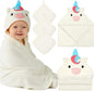 Flasoo 4 PCS Baby Towels Set, Soft Absorbent Baby Hooded Bath Towel, 1 Baby Towel and 3 Baby Washcloths for Newborns, Toddlers, and Kids, 32x32 inch Baby Towel for Boy and Girl (White Unicorn)