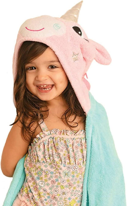 ZOOCCHINI Hooded Bath Towel for Kids 100% Cotton Terry, Plush & Absorbent for Bathtime or Pool, 50" x 22" 2-6 Years, Allie the Alicorn