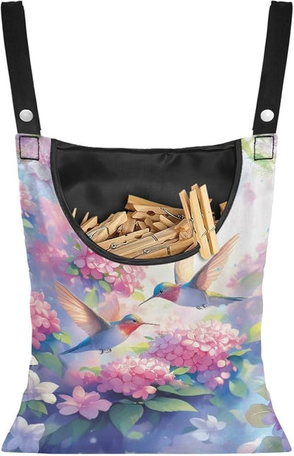 Hummingbird and Flower Clothes Pin Hanging Bag