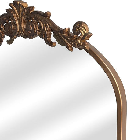 WAMIRRO Antique Mirror,Gold Traditional Vintage Ornate Baroque Arched Brass Wall Mounted Mirrors for Entryway/Fireplace/Living Room/Hallway/Bathroom 19"X27"