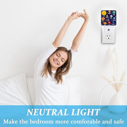 Colorful Planet Space Night Light, Plug-into Wall Solar System Nightlight Lamp with Dusk to Dawn Sensor, Led Lamp 0.5W Energy Efficient for Boys Girls Adults Home Decor