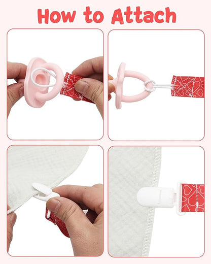babygoal Baby Heart Pacifier Clips, 8 Pack Binky Paci Holder Clips Fits for Most Pacifier, Binkies and Valentine's Day Gift 8PB31-B