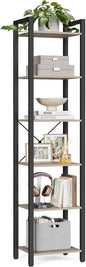 VASAGLE 6-Tier Bookshelf, Bookcase with Steel Frame, Book Shelf for Living Room, Home Office, Study, 11.8 x 15.7 x 73.2 Inches, Industrial Style, Heather Greige and Ink Black ULLS101B02