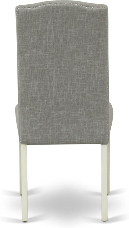 East West Furniture ANEN5-LWH-06 5 Piece Dining Room Furniture Set Includes a Round Kitchen Table with Pedestal and 4 Dark Shitake Linen Fabric Parsons Dining Chairs, 36x36 Inch, Linen White