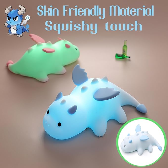 Dragon Night Light, Cute Baby Dragon Gifts, Soft Silicone Lamp with 3 Level Warm Light and RGB Changing, Breastfeeding Nursery Portable Kawaii Bedside Lamp for Baby, Toddler, Boys and Girls