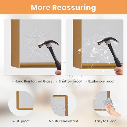 Melodieux Wall Vanity Bathroom Mirror for Over Sink, 30"x40" Rounded Rectangle Metal Deep Frame Wall Mounted Mirror Wall Decor for Living Room Hallway, Gold