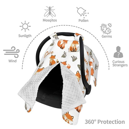Personalized Baby Car Seat Covers for Babies with Name, Customized CarSeat Cover Stroller Canopy for Girls Boys, Custom Cute Fox Nursing Cover Breastfeeding Scarf for Infant Newborn New Mom