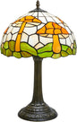 Tiffany Style Table Lamp with Brown Mushrooms Stained Glass Lamp 12 Inch Retro Bronze Base Bedside Lamp Living Rooms, Offices, Stores. Village Life Style Decorative Ambient Light Bedside Lamp
