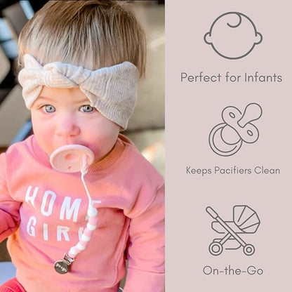Ali+Oli Silicone Pacifier Clip for Baby (Thin Pink) 100% Food-Grade BPA Free Newborn Pacifier Holder Infant Binky Clip for Baby for Baby Boy or Girl