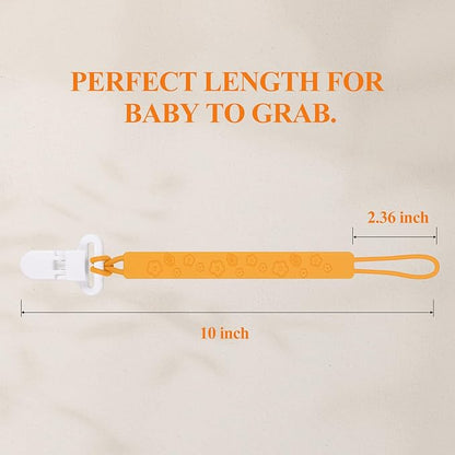 One Piece Design Silicone Pacifier Clip Holder for Baby Boys and Girls,Pack of 4 Flexible Paci Leash,Binky Clips,Newborn Essentials (Flowers & Leaves, Yellow)