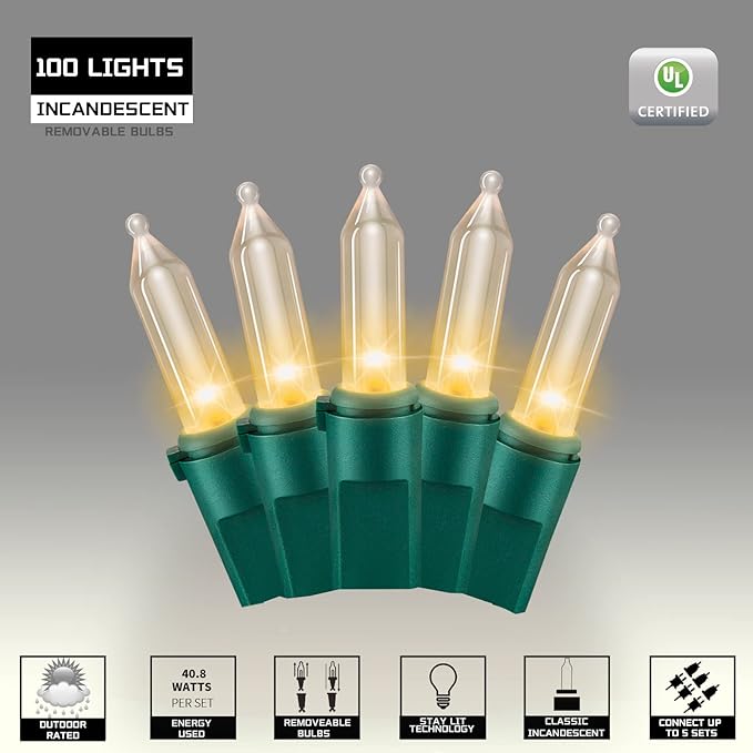 100LIGHTS WARM WHITE Extra-Bright With End Connectors Christmas Decorative Lights 5.98m UL Certified Mini String Light Set Waterproof for Home Garden Holiday Christmas Tree Party Patio Wedding