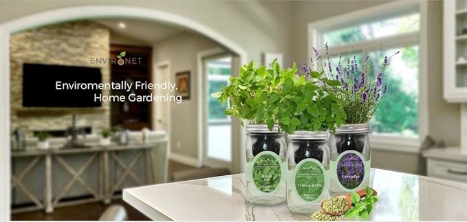 Hydroponic Herb Growing Kit Set, Self-Watering Mason Jar Herb Garden Starter Kit Indoor, Window Herbs Garden, Grow Your Own Plants from Organic Seeds (Basil, Parsley and Oregano)