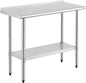 ROCKPOINT Stainless Steel Table for Prep & Work with Backsplash 18x36 Inches, NSF Metal Commercial Kitchen Heavy Duty Table with Adjustable Under Shelf and Table Foot for Restaurant, Home and Hotel