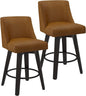 Counter Height Swivel Bar Stools Set of 2, 26 Inch Bar Stools with Footrest, Faux Leather Upholstered Barstools with Back and Solid Wood Legs for Kitchen Island, Dining Room,Pub,Brown