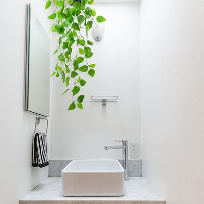 LOYWREE Small Fake Hanging Plant Artificial Potted Plants for Indoor Outdoor Aesthetic - 39in Realistic Faux Hanging Pothos with Ivy Vine for Shelf Decor in Home Office Gardens Greenery (Black Pot)