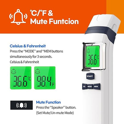 HubiBaby No-Touch Forehead Thermometer, Digital Infrared Thermometer for Adults and Kids, Baby Thermometer with Fever Alarm Fast and Accurate,Ideal for Whole Family (White)