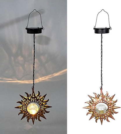 Solar Lights Outdoor Waterproof Garden Decor Hanging Sun Lanterns with Crackle Glass Ball LED for Garden Patio Yard Porch, Unique Gardening Gifts for Women Mom Grandma