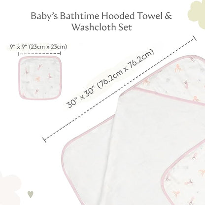 Bamboo Viscose Baby Hooded Towel & Washcloth Set for Babies and Toddlers, Soft & Absorbent, 70% Viscose from Bamboo, 30% Cotton Muslin - Imported (Octopus)