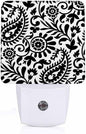 LED Night Light Lamp with Smart Sensor Dusk to Dawn Sensor,Paisley Black White Night Light Daylight White,0.5W Plug-into Wall for Adults,Bedroom,Bathroom,Hallway,Kitchen