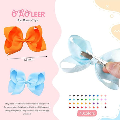 Oaoleer 40 Colors 4.5 Inch Hair Bows Clips Grosgrain Ribbon Bows Hair Alligator Clips Hair Barrettes Hair Accessories for Girls Toddler Infants Kids Teens Children (4.5inch 40color)