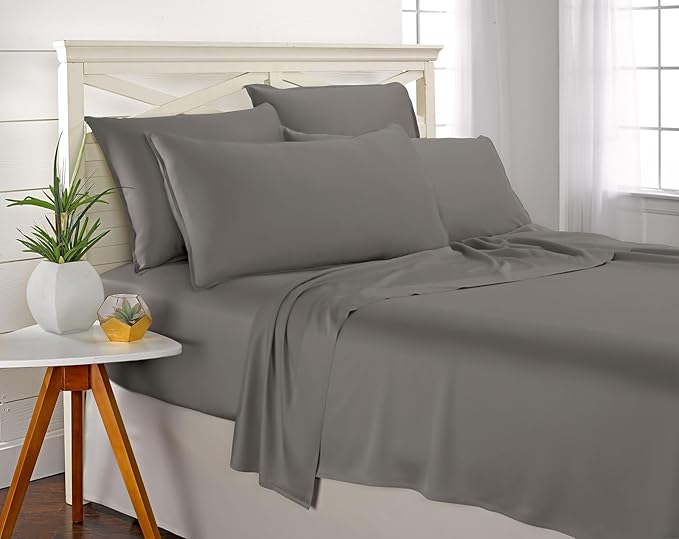 Twin Sheets by Pure Bamboo, Genuine 100% Organic Viscose Derived from Bamboo Bed Sheet Set, Luxuriously Soft & Cooling, Double Stitching, Lifetime Quality Promise (Twin, Graphite)