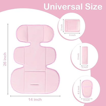 Hooyax Infant Car Seat Insert with Ultra-Thick Head Support - Universal 3-in-1 Baby Car Seat Cushion Set, Dual-Sided Newborn Carseat Insert for Carseat, Stroller, Bouncer, Swing(Pink)