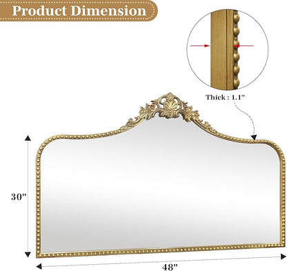 G-LEAF Vintage Baroque Mirror 48"X30", Victorian Antique Mirror with Gold Ornate Metal Frame for Fireplace Entryway Living Room Hallway Bathroom