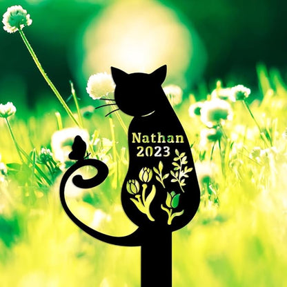 Custom Butterfly Cat Grave Marker Metal Cat Memorial Statue, Personalized Flowers Cat Memorial Stake Grave Marker, Customized Pet Cat Memorial Garden Plaque Cemetery Marker Burial Marker