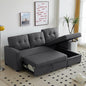 L-Shape Sofa Bed, 82" Sectional Couch with Storage Chaise, Pull Out Sleeper Sofa with Removable Back Cushions, Convertible Corner Couch for Living Room Apartment, Dark Gray