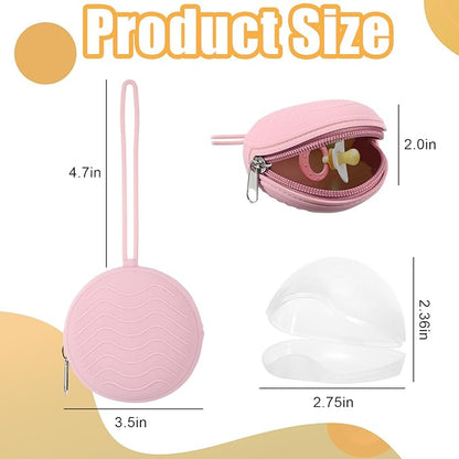 2 Pack Pacifier Holder Case, BPA-Free Silicone Portable Pacifier Case Holder Pouch for Baby Boys & Girls, Travel Storage Container for Newborn, Diaper & Strollers(Pink/Purple)