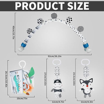 Baby Activity Travel Mobile Arch Bassinet Toy, Black and White High-Contrast Bouncer Toy bar, Crib Toys with Hanging Animals, Stroller Attachment(Farm)