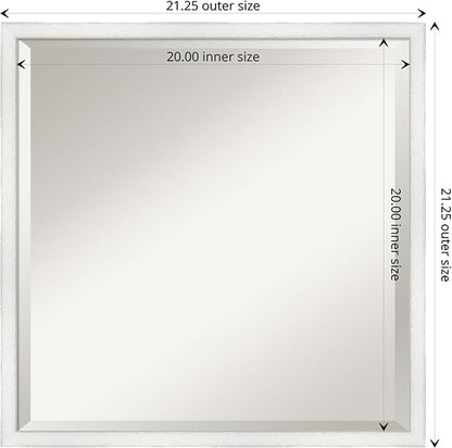 Amanti Art White Bathroom Mirror for Over Sink, 21x21 Breeze Distressed White Square Vanity Mirror, Medium Country Rustic Wood Frame, Hangs Horizonally and Vertically, Bathroom Wall Decor, Beveled