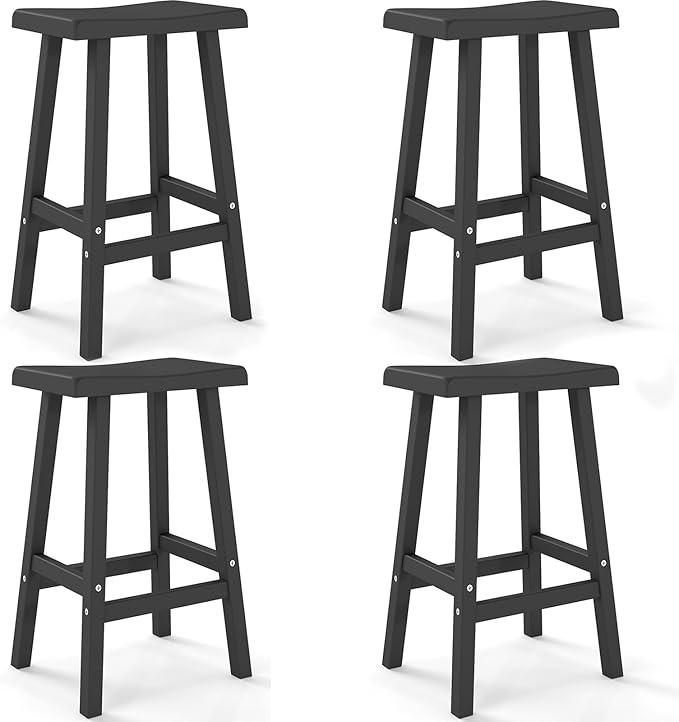 Bar Stools Set of 4, Waterproof UV-Resistant,Durable Resin Kitchen Island Chairs for Indoor & Outdoor Use, Modern Design for Home,Bar,and Cafe (29''Black-4)