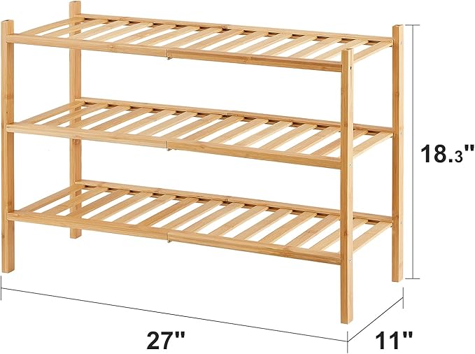 3-Tier Free Standing Shoe Racks, Bamboo Wood Shoe Rack for Entryway & Closet, Beautiful | Natural | Functional | Sturdy Shoe Rack