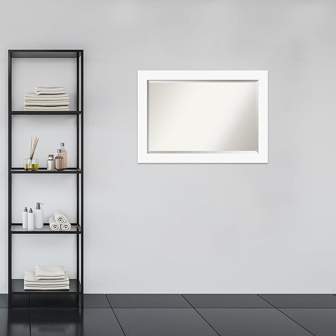 Amanti Art White Bathroom Mirror for Over Sink, 30x42 Basic White Rectangle Vanity Mirror, Large Casual Wood Frame, Hangs Horizonally and Vertically, Bathroom Wall Decor, Beveled Edge from WI, USA