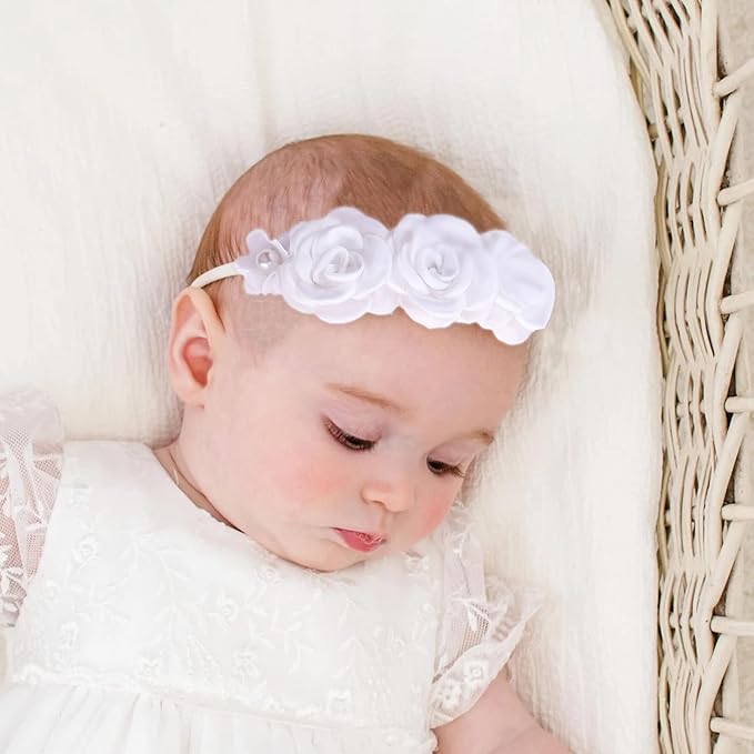 Baby Girl Nylon Headbands Flower Hair Bows Accessories-Elastic Hair Band Crown Handmade FLoral Wraps Birthday Gifts for Girls Newborn Infant Toddler 3Pcs