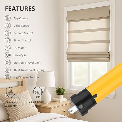Tuya WiFi Φ35mm Smart Roller Shade Motor Kit Compatible with Alexa & Google Assistant, 38dB Quiet Brushless Drive, Motorized Blind Automation (6.0 N.m Motor Suitable for Φ40mm (1.57") Octagonal Tube)
