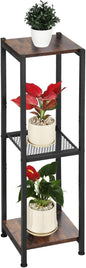 Extra Tall Plant Stand Indoor,40 Inch Plant Stands,3 Tier Metal Plant Stand with Heavy Duty Wood and Metal Mesh Shelf,Rustic Brown and Black