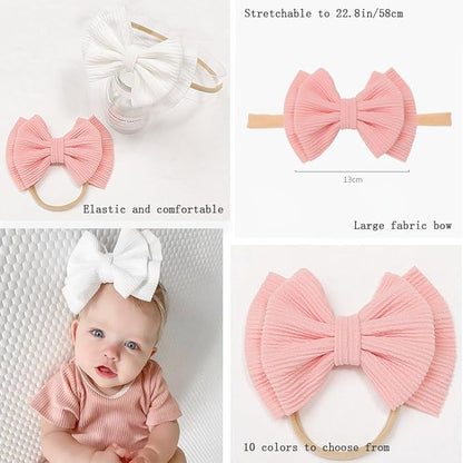 Baby Girl Soft Nylon Bow Elastic Headband Turban Toddler Infant Bow-knot Stretchy Hair Band Birthday Party Hair Bow Ribbon Accessories for Newborn Baby (Bow 2 - Light brown, Elastic)
