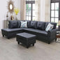 Black White L-Shaped 3-Piece Faux Leather Sofa with Storage Ottoman Set, Sectional Couch Sofa Set for Living Room, Office, Small Space