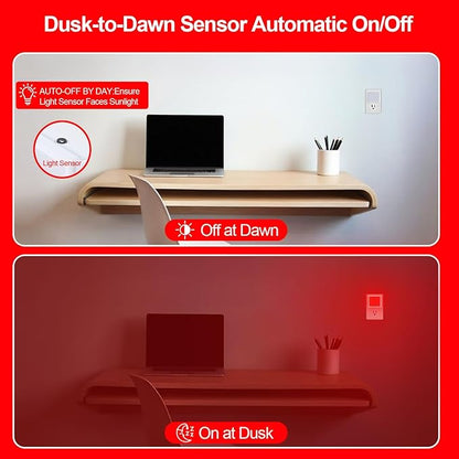 670nm Red Light Night Light for Sleep[8 Pack]- Zero Blue Light, Diammble & Energy Efficient 0.3W Night Light Plug into Wall with Dusk-to-Dawn Sensor for Nursery, Bedroom, Bathroom